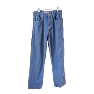 Opposite Size 38 US 8 Straight Leg Cargo Jeans Blue Washed Cotton Mid Rise